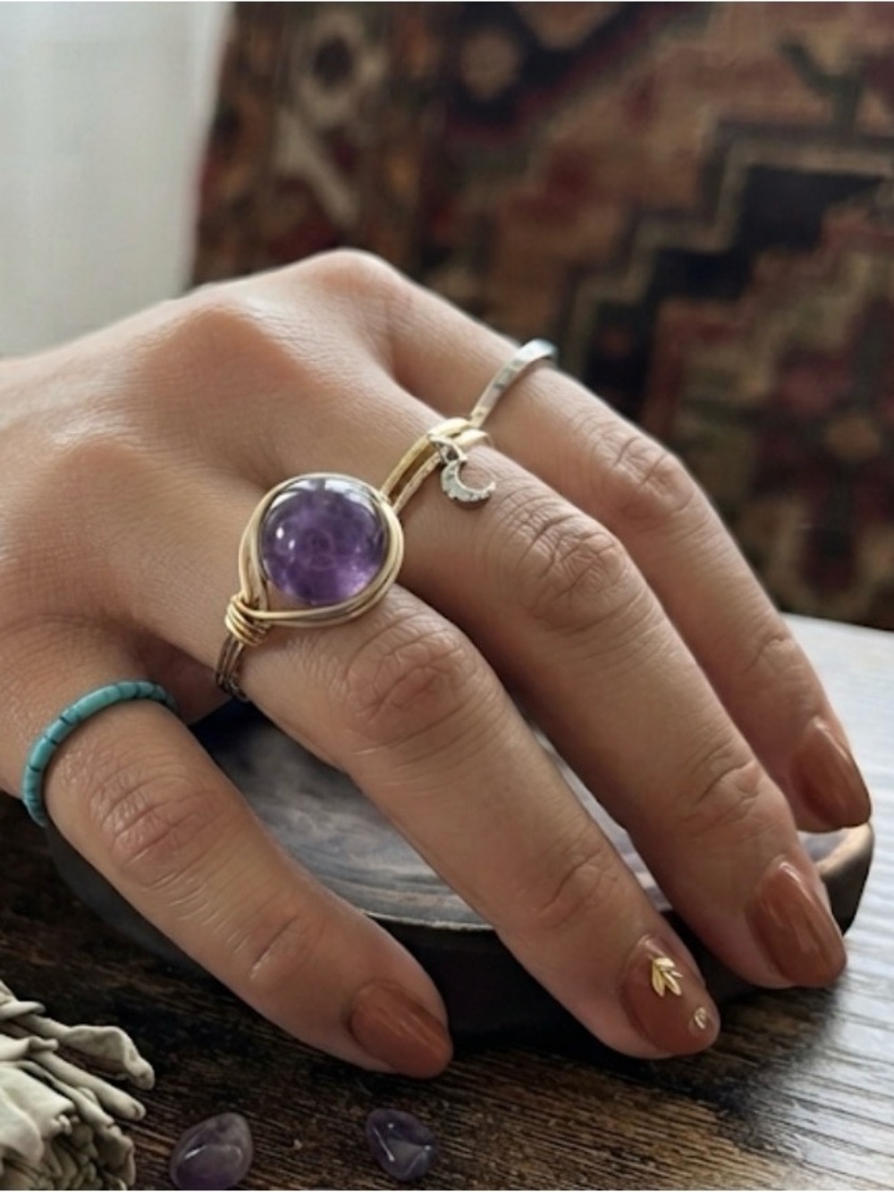 Gold Wire Amethyst Ring - Women Jewelry size 8